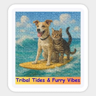 Tribal Tides & Furry Vibes – Hmong Surfing Duo Sticker